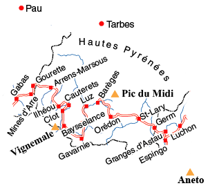 Map of the  Pyrenean Way (GR10) from Gabas to Luchon