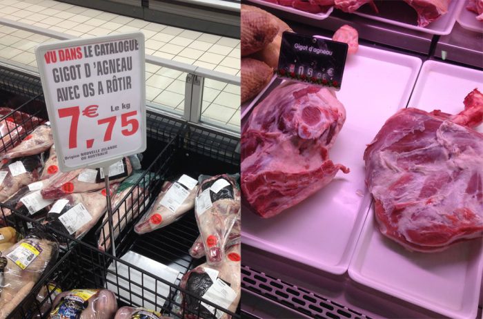 Among the problems for French sheep farmers: New Zealand leg of lamb, 7.75€/kg; French leg of lamb, 15.40€