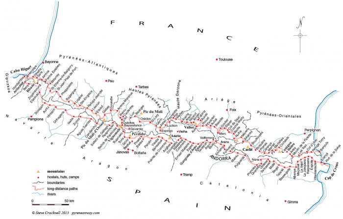 Carte des Pyrénées, GR10, GR11 et hébergement